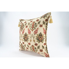 Fabric Pillow, Fabric Pillow 20x20,Beige Topkapi Palace Tulip Pattern Turkish Jacquard Fabric Pillow,Chenille Fabric Pillow Case