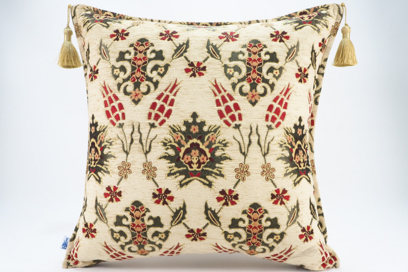 Fabric Pillow, Fabric Pillow 20x20,Beige Topkapi Palace Tulip Pattern Turkish Jacquard Fabric Pillow,Chenille Fabric Pillow Case