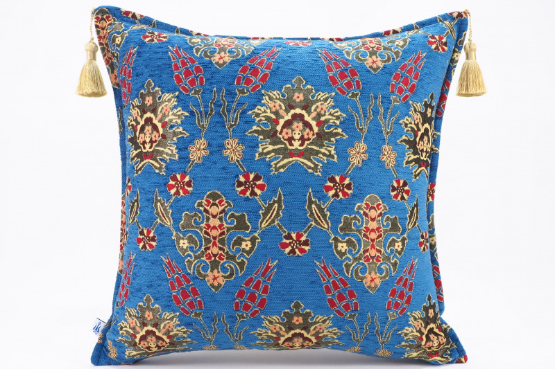 Fabric Pillow, Fabric Pillow 20x20,Navy Blue Topkapi Palace Tulip Pattern Turkish Jacquard Fabric Pillow, Chenille Fabric Pillow