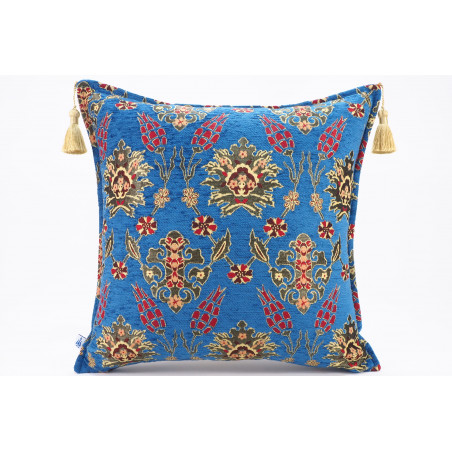 Fabric Pillow, Fabric Pillow 20x20,Navy Blue Topkapi Palace Tulip Pattern Turkish Jacquard Fabric Pillow, Chenille Fabric Pillow