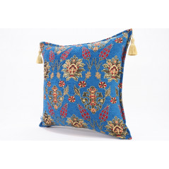 Fabric Pillow, Fabric Pillow 20x20,Navy Blue Topkapi Palace Tulip Pattern Turkish Jacquard Fabric Pillow, Chenille Fabric Pillow