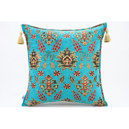 Fabric Pillow, Fabric Pillow 20x20, Turquoise Blue Topkapi Palace Tulip Pattern Turkish Jacquard Fabric Pillow, Chenille Pillow