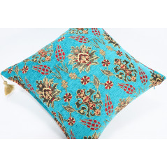 Fabric Pillow, Fabric Pillow 20x20, Turquoise Blue Topkapi Palace Tulip Pattern Turkish Jacquard Fabric Pillow, Chenille Pillow