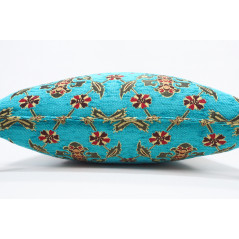 Fabric Pillow, Fabric Pillow 20x20, Turquoise Blue Topkapi Palace Tulip Pattern Turkish Jacquard Fabric Pillow, Chenille Pillow