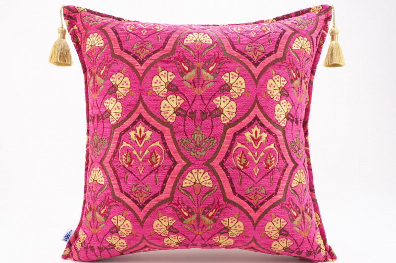 Fabric Pillow,Fabric Pillow 20x20,Mazenda Pink Carnation Pattern Turkish Jacquard Fabric Pillow,Throw Pillow Case,Lumbar Pillows