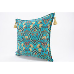 Fabric Pillow,Fabric Pillow 20x20, Turquoise Blue Carnation Pattern Turkish Jacquard Fabric Pillow, Throw Pillow, Lumbar Pillows