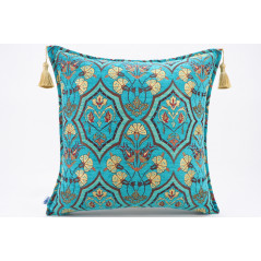 Fabric Pillow,Fabric Pillow 20x20, Turquoise Blue Carnation Pattern Turkish Jacquard Fabric Pillow, Throw Pillow, Lumbar Pillows