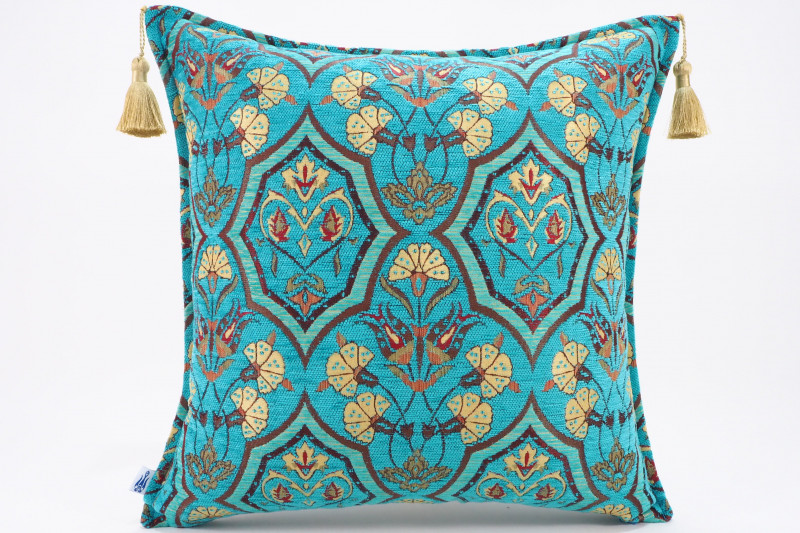 Fabric Pillow,Fabric Pillow 20x20, Turquoise Blue Carnation Pattern Turkish Jacquard Fabric Pillow, Throw Pillow, Lumbar Pillows