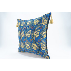 Fabric Pillow,Fabric Pillow 20x20,Navy Blue Water Line Tulip Pattern Turkish Jacquard Fabric Pillow,Accent Pillow, Lumber Pillow