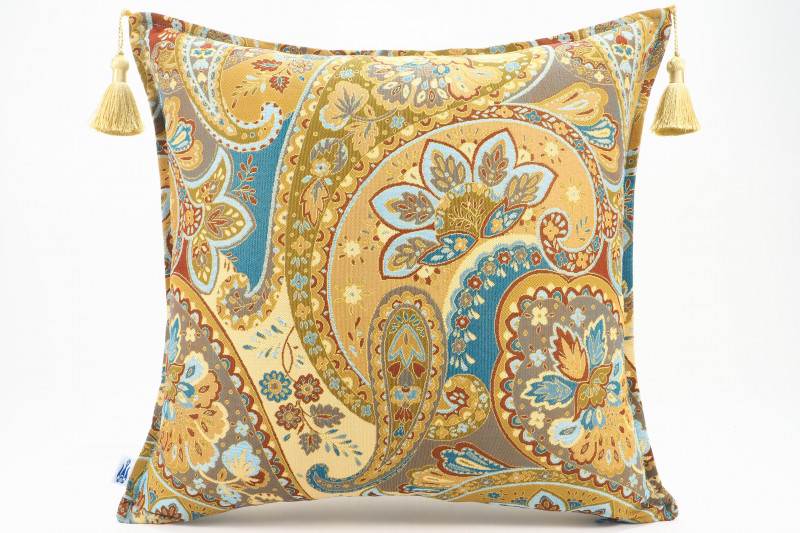 Fabric Pillow,Fabric Pillow 20x20,Paisley Pattern Turkish Chenille Fabric Pillow Case,Decorative Bohemian Pillow,Jacquard Fabric