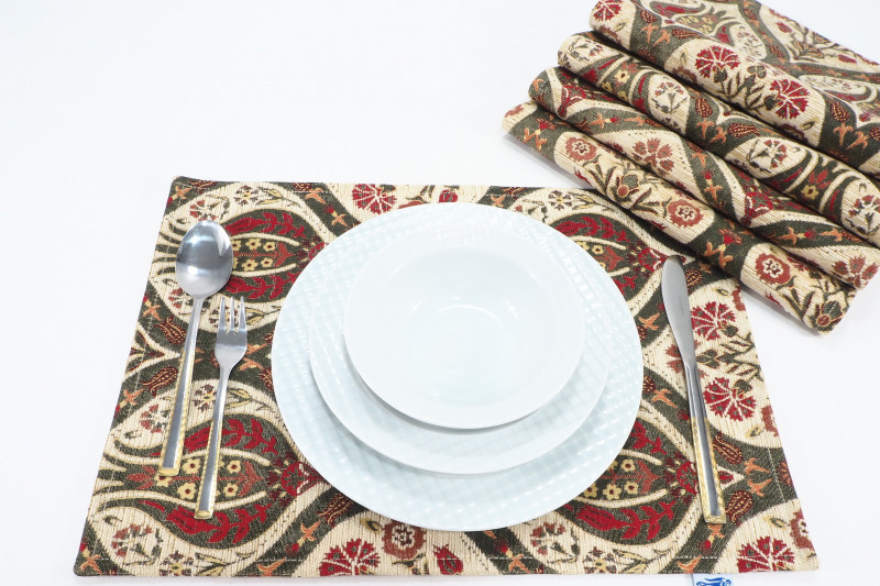 PlaceMats,Table Linens 12x18,Beige Morocco Pattern Turkish Fabric Table Mat, Table Decoration, Kitchen Dining Placemats, Living