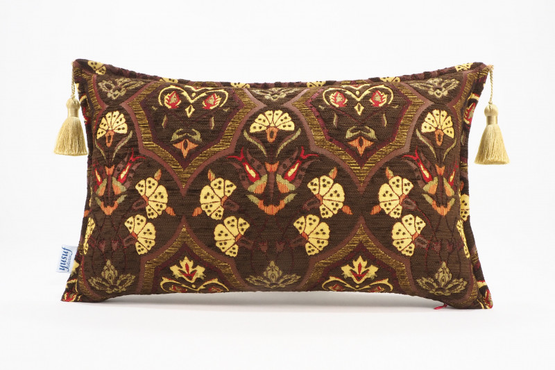 Fabric Pillow, Fabric Pillow 12x20, Brown Carnation Pattern Turkish Fabric Pillow,Decorative Throw Pillow,Bohemian Pillow