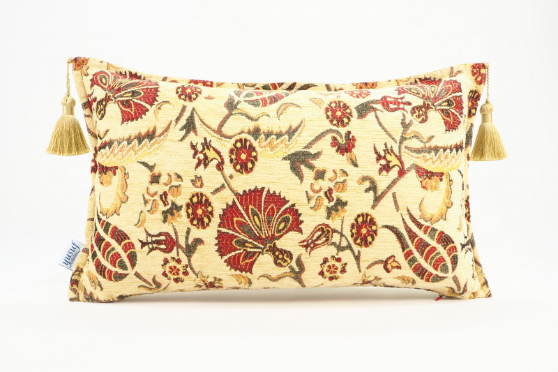 Fabric Pillow, Fabric Pillow 12x20, Beige Caucasus Carnation Pattern Turkish Fabric Pillow, Decorative Pillow, Bohemian Pillow