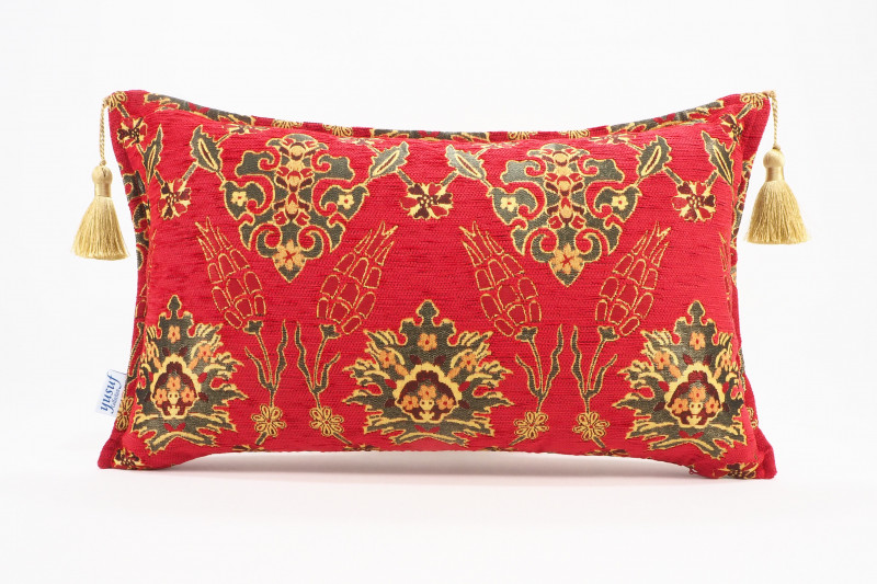 Fabric Pillow,Fabric Pillow 12x20,Red Topkapi Palace Tulip Pattern Turkish Fabric Pillow Cover,Decorative Pillow,Throw Pillow