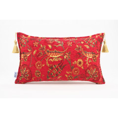 Fabric Pillow, Fabric Pillow 12x20, Red Caucasus Carnation Pattern Turkish Fabric Pillow, Decorative Bohemian Pillow