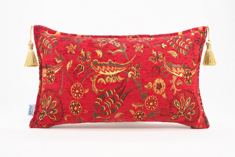 Fabric Pillow, Fabric Pillow 12x20, Red Caucasus Carnation Pattern Turkish Fabric Pillow, Decorative Bohemian Pillow