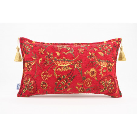 Fabric Pillow, Fabric Pillow 12x20, Red Caucasus Carnation Pattern Turkish Fabric Pillow, Decorative Bohemian Pillow