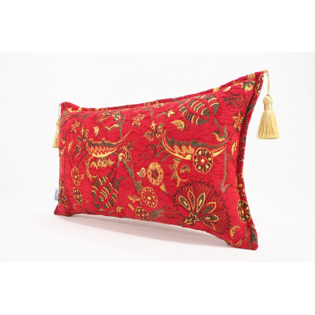 Fabric Pillow, Fabric Pillow 12x20, Red Caucasus Carnation Pattern Turkish Fabric Pillow, Decorative Bohemian Pillow