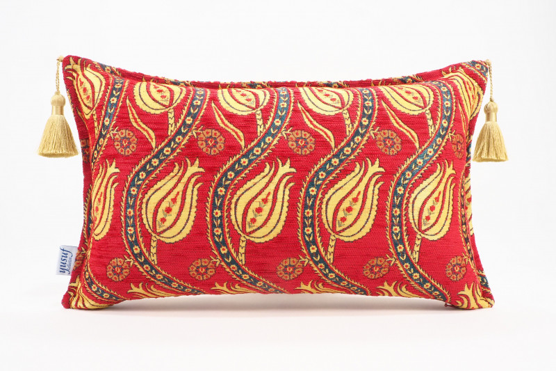 Fabric Pillow, Fabric Pillow 12x20, Red Water Line Tulip Pattern Turkish Fabric Pillow, Decorative Pillow, Bohemian Pillow