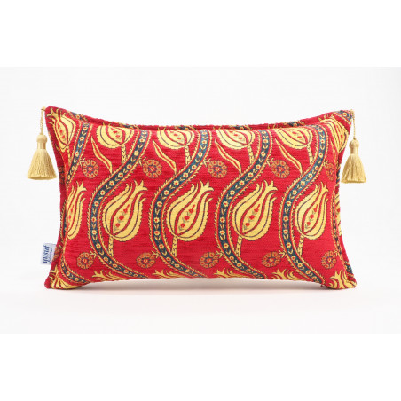 Fabric Pillow, Fabric Pillow 12x20, Red Water Line Tulip Pattern Turkish Fabric Pillow, Decorative Pillow, Bohemian Pillow