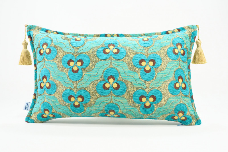 Fabric Pillow, Fabric Pillow 12x20, Turquoise Blue Tiger Eyes Pattern Turkish Fabric Pillow Cover, Decorative Bohemian Pillow