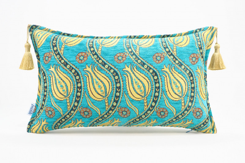 Fabric Pillow,Fabric Pillow 12x20,Turquoise Blue Water Line Tulip Pattern Turkish Fabric Pillow,Decorative,Bohemian Pillow