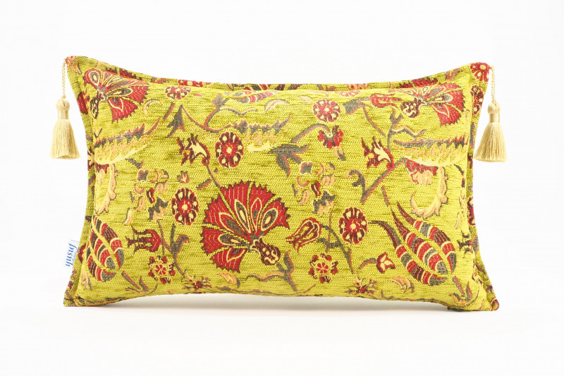 Fabric Pillow, Fabric Pillow 12x20, Pistachio Green Caucasus Carnation Pattern Turkish Fabric Pillow, Decorative Bohemian Pillow