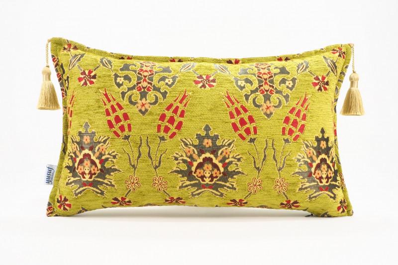 Fabric Pillow, Fabric Pillow 12x20, Pistachio Green Topkapi Palace Tulip Pattern Turkish Fabric Pillow, Decorative Throw Pillow