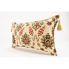 Fabric Pillow, Fabric Pillow 12x20, Beige Topkapi Palace Tulip Pattern Turkish Fabric Pillow Cover, Decorative Throw Pillow