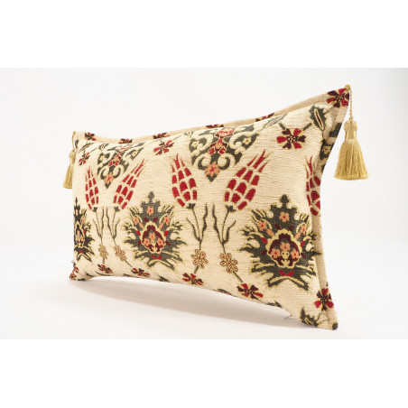 Fabric Pillow, Fabric Pillow 12x20, Beige Topkapi Palace Tulip Pattern Turkish Fabric Pillow Cover, Decorative Throw Pillow