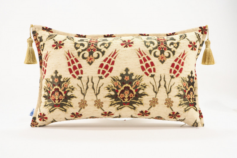 Fabric Pillow, Fabric Pillow 12x20, Beige Topkapi Palace Tulip Pattern Turkish Fabric Pillow Cover, Decorative Throw Pillow