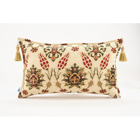 Fabric Pillow, Fabric Pillow 12x20, Beige Topkapi Palace Tulip Pattern Turkish Fabric Pillow Cover, Decorative Throw Pillow