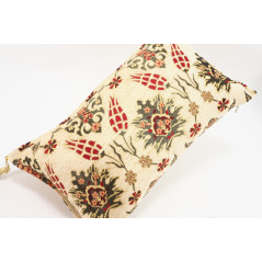 Fabric Pillow, Fabric Pillow 12x20, Beige Topkapi Palace Tulip Pattern Turkish Fabric Pillow Cover, Decorative Throw Pillow