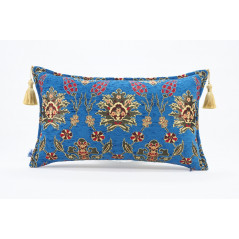 Fabric Pillow, Fabric Pillow 12x20, Navy Blue Topkapi Palace Tulip Pattern Turkish Fabric Pillow Cover, Decorative Throw Pillow