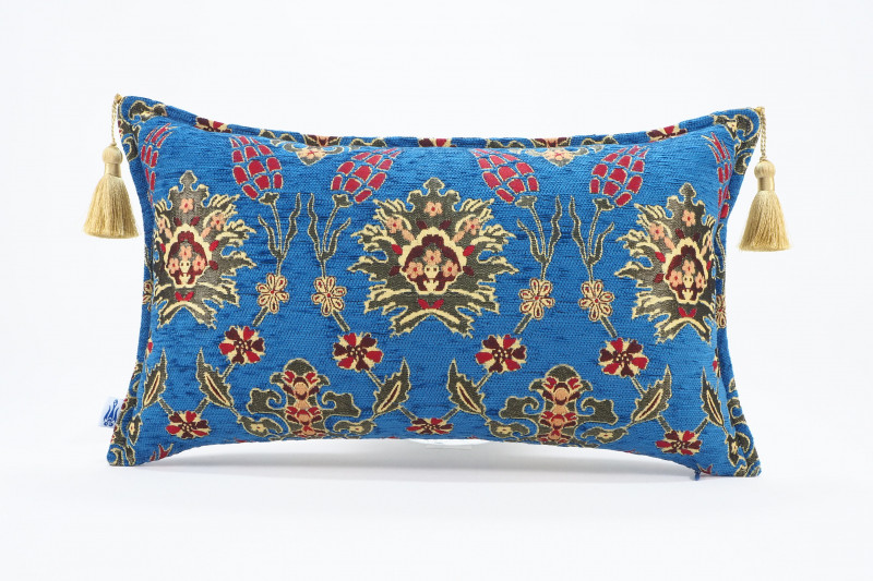 Fabric Pillow, Fabric Pillow 12x20, Navy Blue Topkapi Palace Tulip Pattern Turkish Fabric Pillow Cover, Decorative Throw Pillow