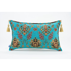 Fabric Pillow, Fabric Pillow 12x20, Turquoise Blue Topkapi Palace Tulip Pattern Turkish Fabric Pillow, Decorative Throw Pillow