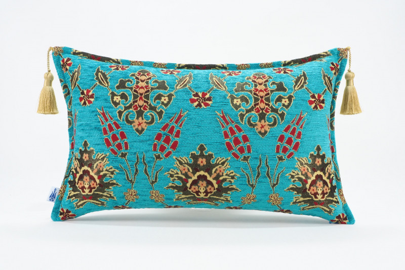 Fabric Pillow, Fabric Pillow 12x20, Turquoise Blue Topkapi Palace Tulip Pattern Turkish Fabric Pillow, Decorative Throw Pillow