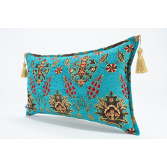 Fabric Pillow, Fabric Pillow 12x20, Turquoise Blue Topkapi Palace Tulip Pattern Turkish Fabric Pillow, Decorative Throw Pillow