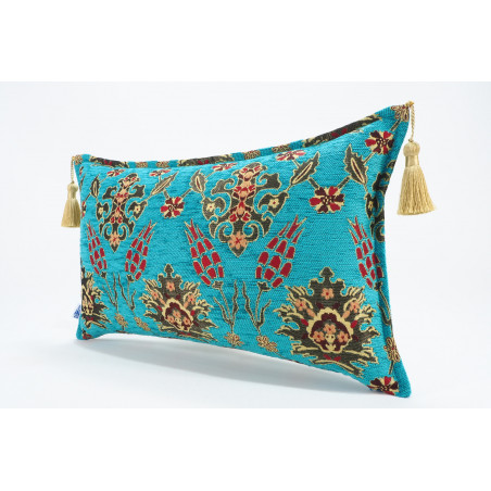 Fabric Pillow, Fabric Pillow 12x20, Turquoise Blue Topkapi Palace Tulip Pattern Turkish Fabric Pillow, Decorative Throw Pillow