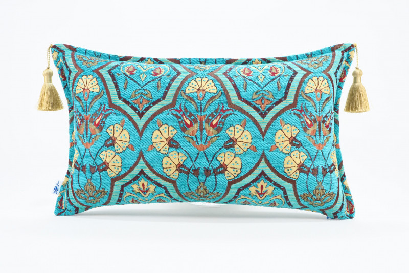 Fabric Pillow,Fabric Pillow 12x20,Turquoise Blue Carnation Pattern Turkish Fabric Pillow,Decorative Throw Pillow,Bohemian Pillow