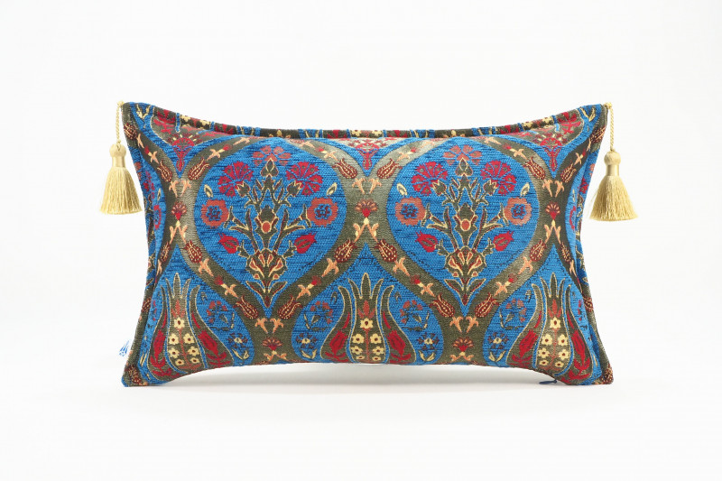 Fabric Pillow, Fabric Pillow 12x20, Navy Blue Morocco Pattern Tulip Turkish Fabric Pillow, Decorative Pillow, Bohemian Pillow