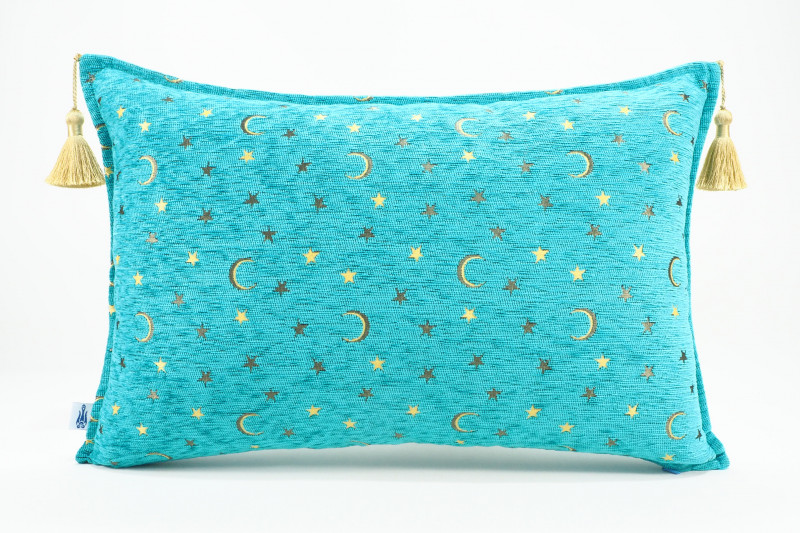 Fabric Pillow, Fabric Pillow 16x24, Turquoise Blue  Arabian Night Pattern Turkish Fabric Pillow Cover, Chenille Bohemian Pillow