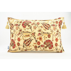 Fabric Pillow, Fabric Pillow 16x24, Beige Caucasus Carnation Pattern Turkish Jacquard Fabric Pillow, Decorative Bohemian Pillow