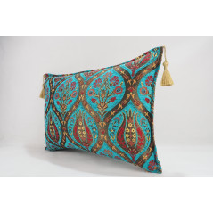 Fabric Pillow,Fabric Pillow 16x24,Turquoise Blue Morocco Pattern Turkish Jacquard Fabric Pillow Cover,Chenille Bohemian Pillow