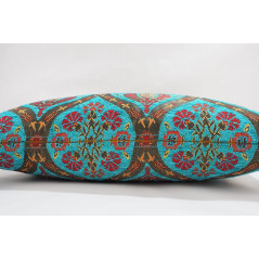 Fabric Pillow,Fabric Pillow 16x24,Turquoise Blue Morocco Pattern Turkish Jacquard Fabric Pillow Cover,Chenille Bohemian Pillow