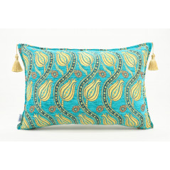 Fabric Pillow,Fabric Pillow 16x24,Turquoise Blue Water Line Tulip Pattern Turkish Jacquard Fabric Pillow,Chenille Fabric Pillow