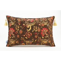 Fabric Pillow,Fabric Pillow 16x24,Brown Caucasus Carnation Pattern Turkish Jacquard Fabric Pillow, Decorative Bohemian Pillow