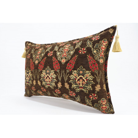 Fabric Pillow,Fabric Pillow 16x24,Brown Topkapi Palace Tulip Pattern Turkish Jacquard Fabric Pillow,Throw Pillow,Sofa Pillow