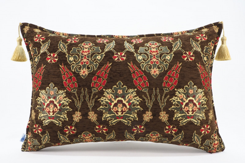 Fabric Pillow,Fabric Pillow 16x24,Brown Topkapi Palace Tulip Pattern Turkish Jacquard Fabric Pillow,Throw Pillow,Sofa Pillow