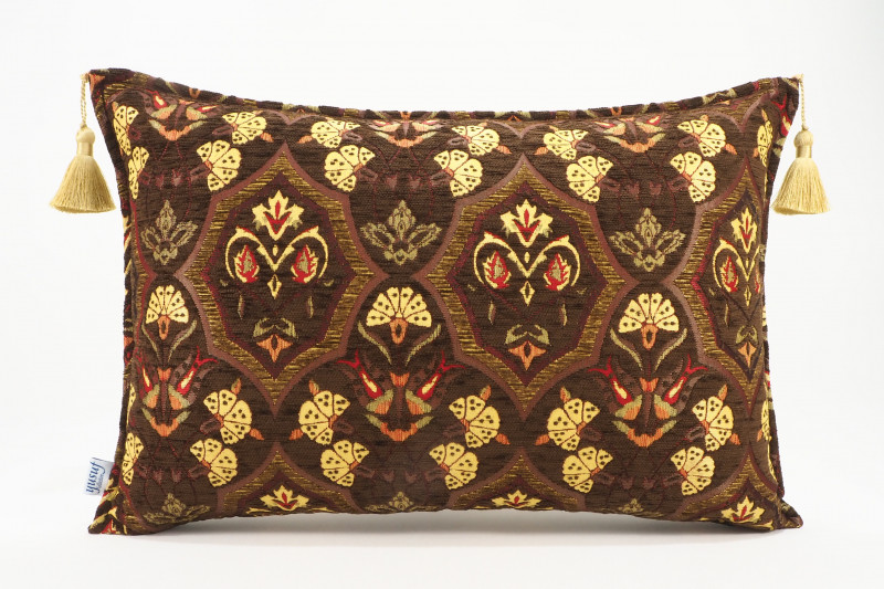 Fabric Pillow,Fabric Pillow 16x24,Brown Carnation Pattern Turkish Pattern Jacquard Fabric Pillow,Bohemian Pillow,Throw Pillow